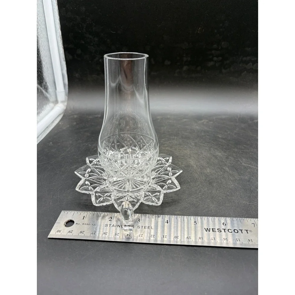 Vintage Clear Pressed Glass Votive Candle Holder with Chimney Shade 2 Piece Set